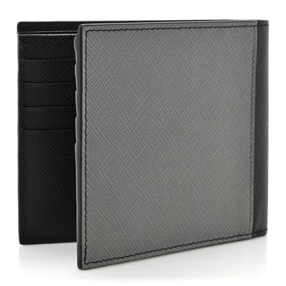 Prada Saffiano Bi-Color Bi-Fold Wallet Grey Black 3 of 9