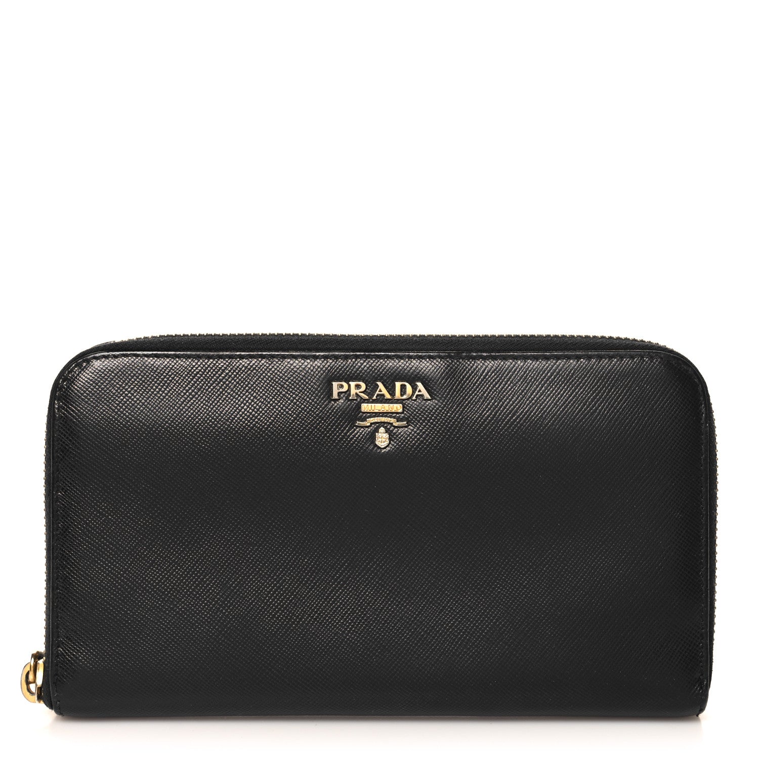 Prada Saffiano Metal Zip Around Wallet Black 1 of 7