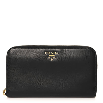 Prada Saffiano Metal Zip Around Wallet Black 1 of 7