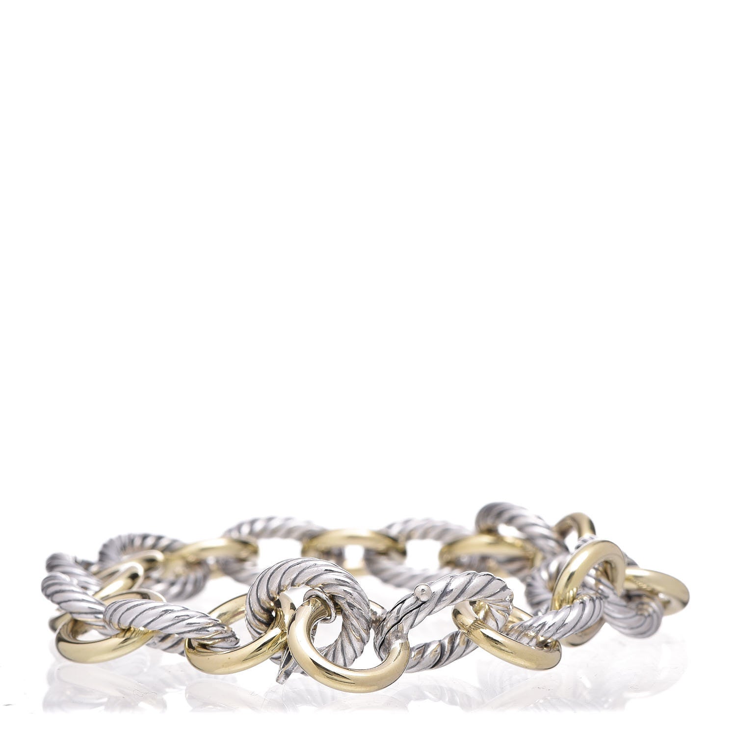 David Yurman Sterling Silver 18K Yellow Gold 12mm Large Oval Link Bracelet 3 of 5