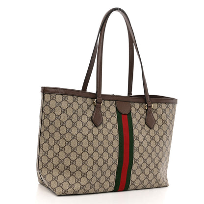 Gucci GG Supreme Monogram Textured Calfskin Web Medium Ophidia Shopping Tote Beige Ebony New Acero 2 of 8
