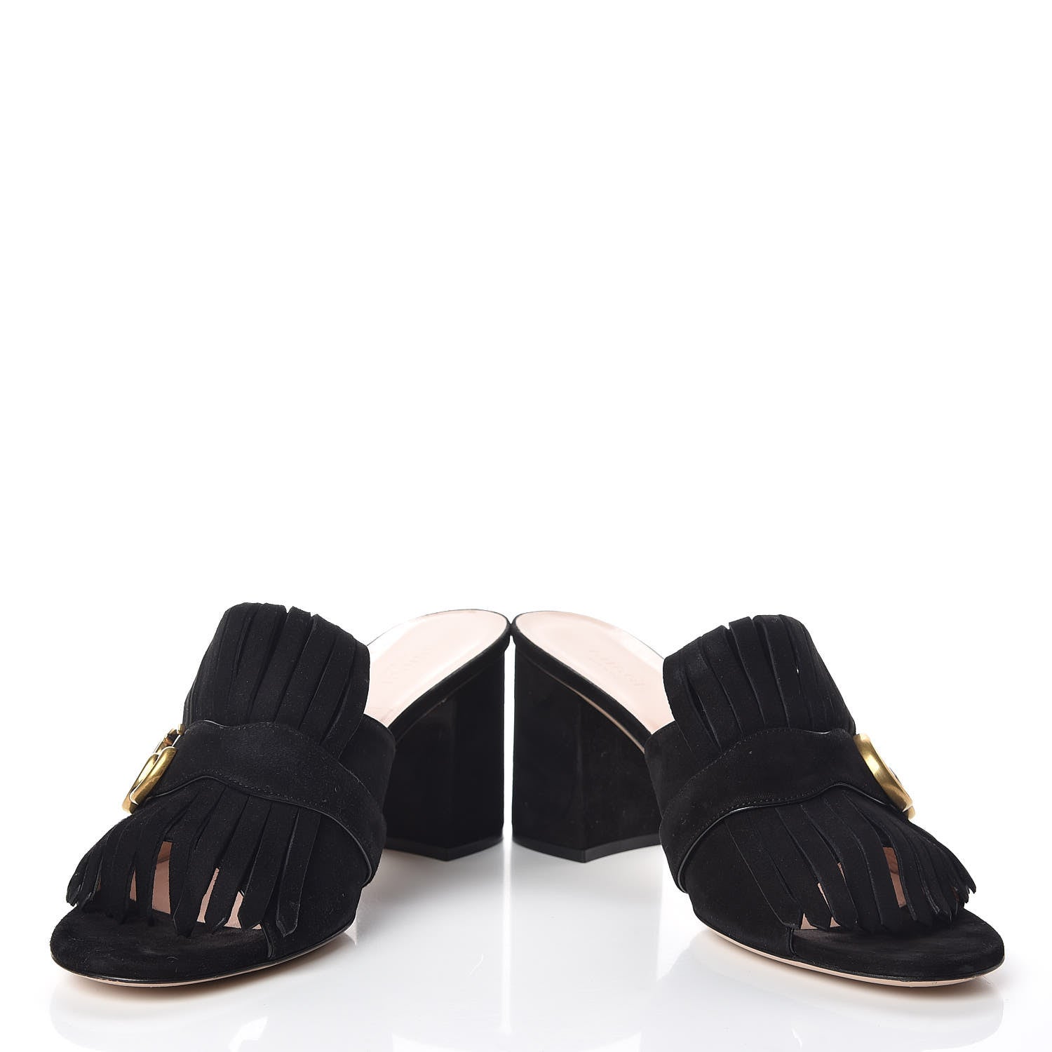 Gucci Kid Scamosciato GG Marmont Fringe 75mm Slide Sandals 41 Black 5 of 11
