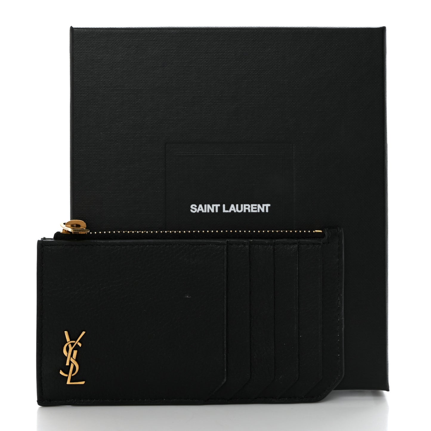 Grained Calfskin Monogram 5 Fragments Zip Pouch Card Holder Black