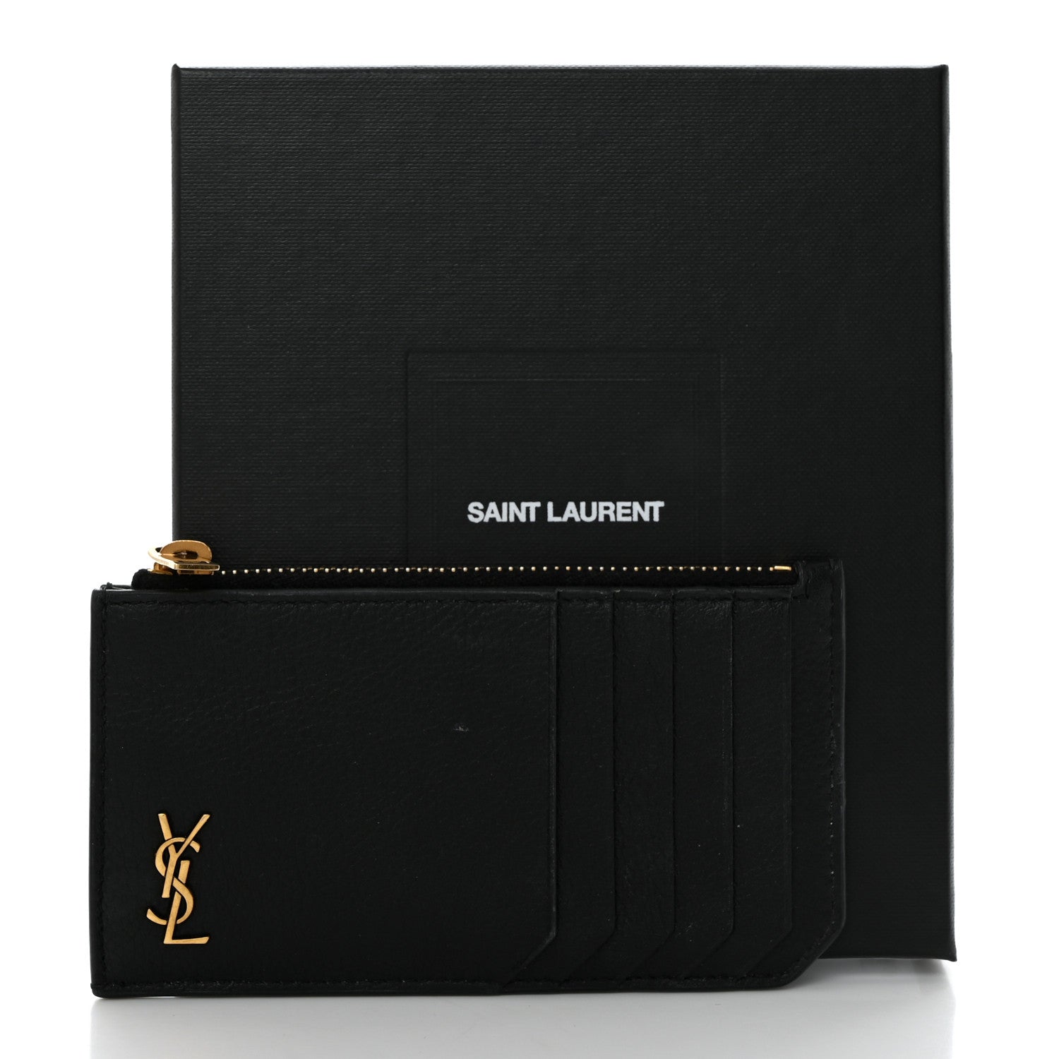 Saint Laurent Grained Calfskin Monogram 5 Fragments Zip Pouch Card Holder Black 8 of 8