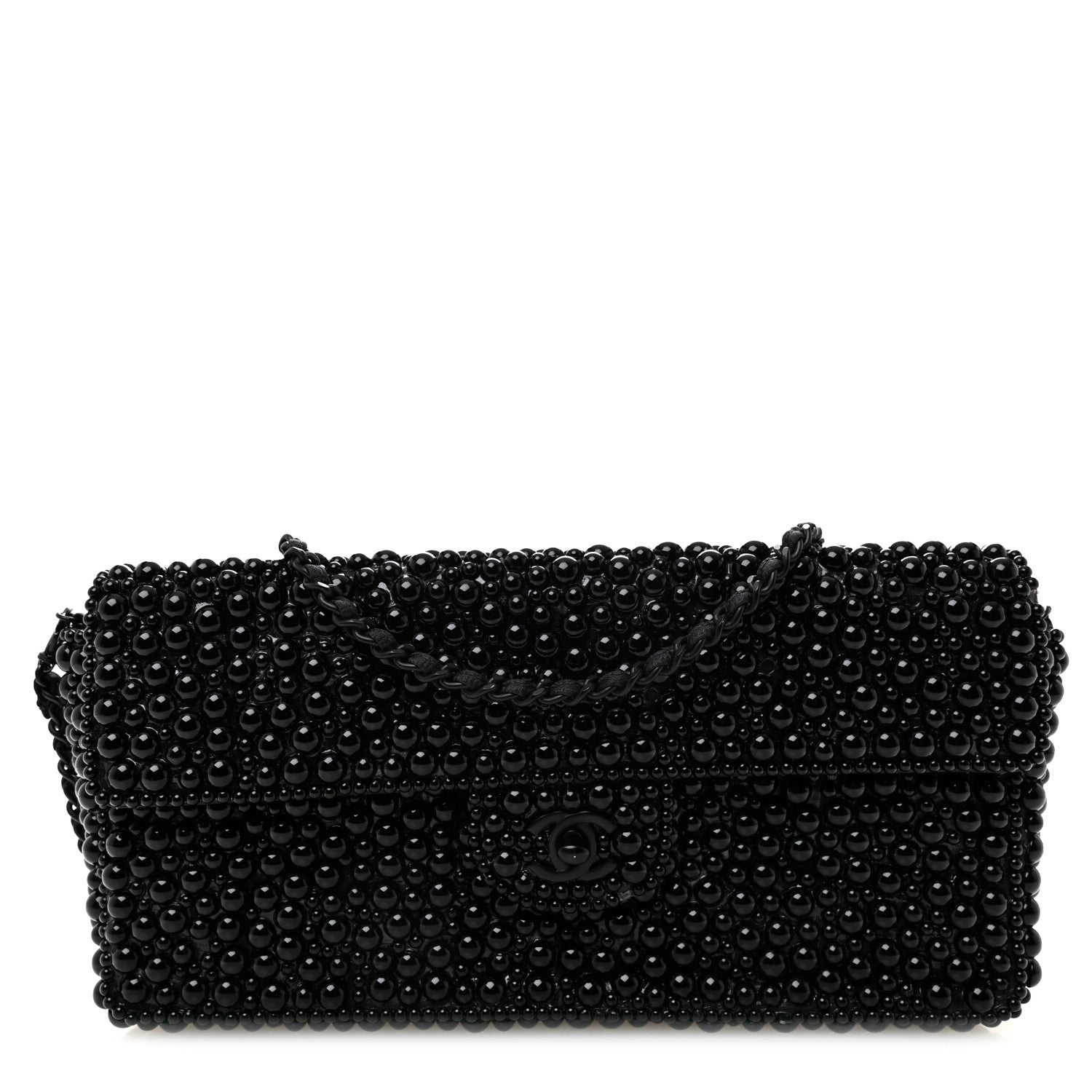 Chanel Pearl Beaded East West Flap Black So Black 1 of 14