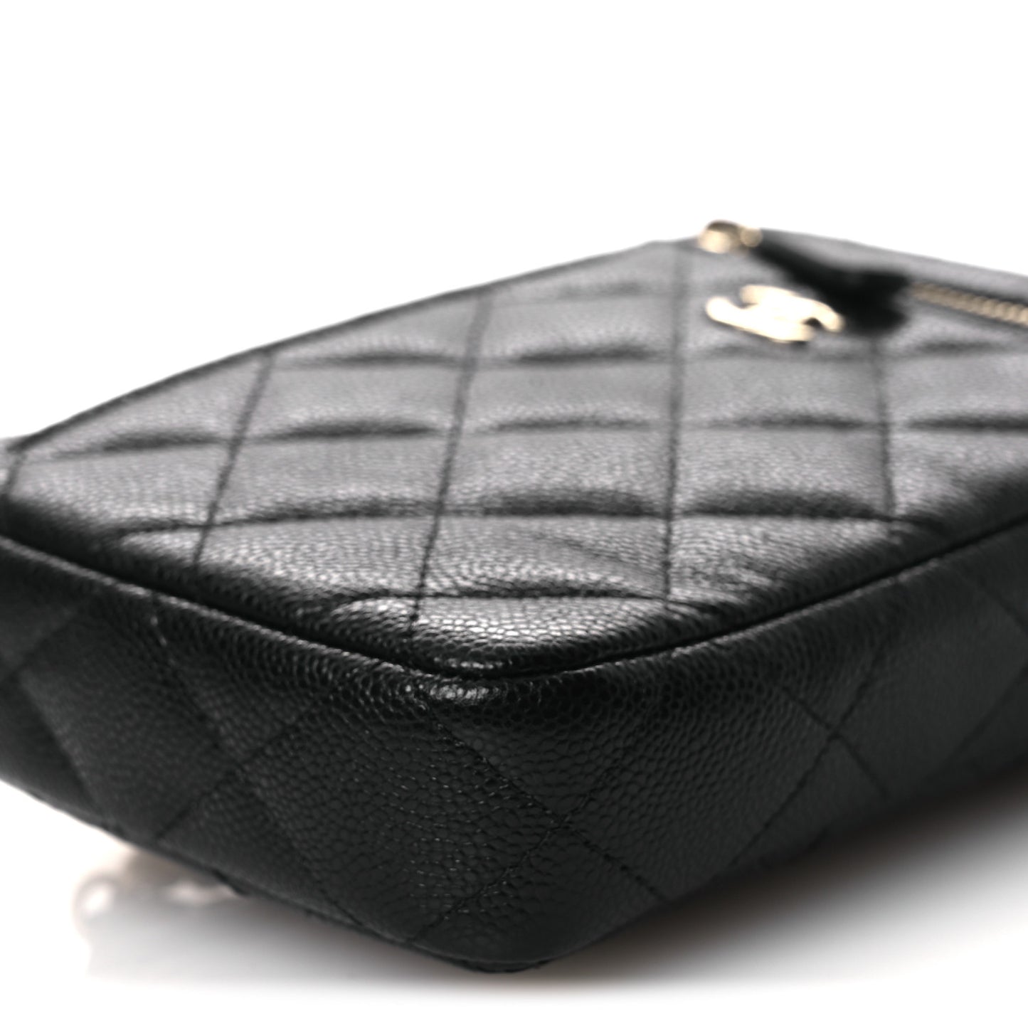Caviar Quilted Phone Holder With Chain Black