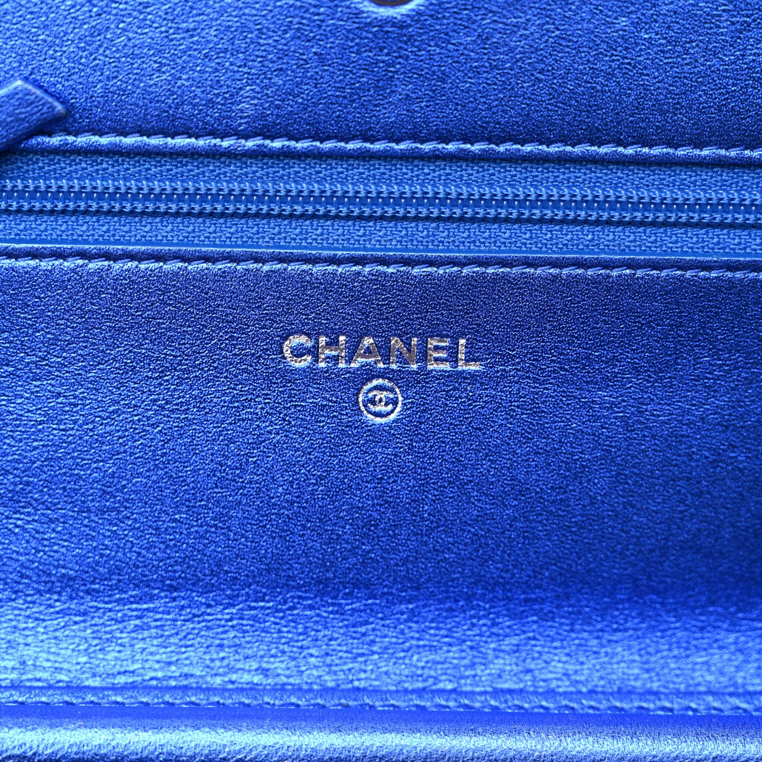 Chanel Metallic Patent Calfskin Quilted Boy Wallet on Chain WOC Blue 7 of 15