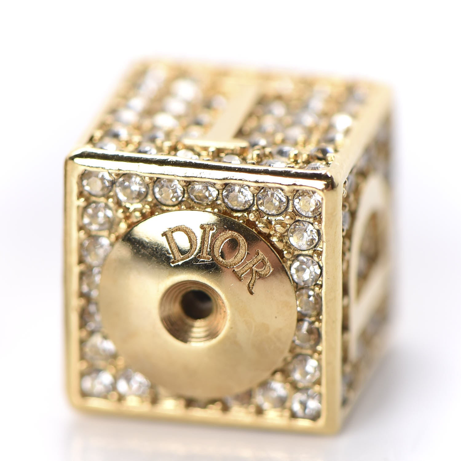 Christian Dior Metal Crystal Lucky Square Earrings Gold 5 of 6