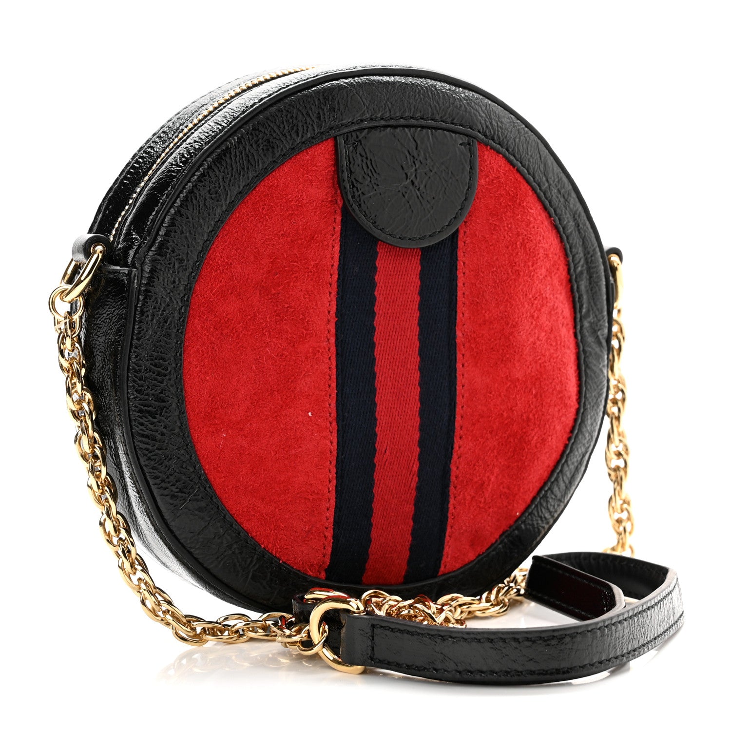 Gucci Suede Patent Web Mini Ophidia Round Shoulder Bag Hibiscus Red Black 3 of 10