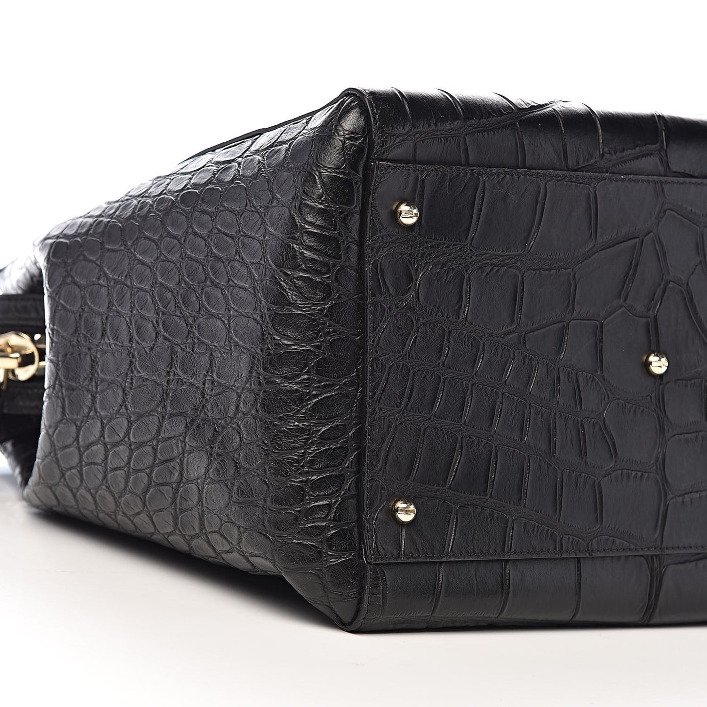 Calfskin Crocodile Embossed Medium HDG Top Handle Bag Black