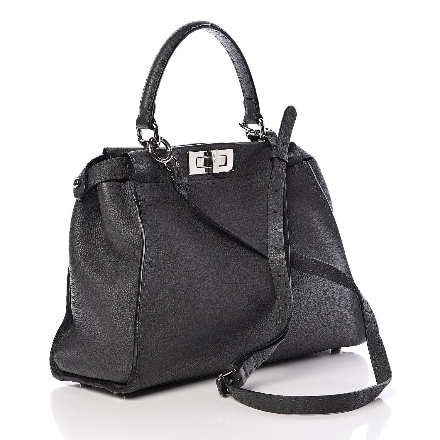 Fendi Cuoio Romano Selleria Bi-Color Medium Peekaboo Iconic Satchel Asfalto Latte 5 of 14