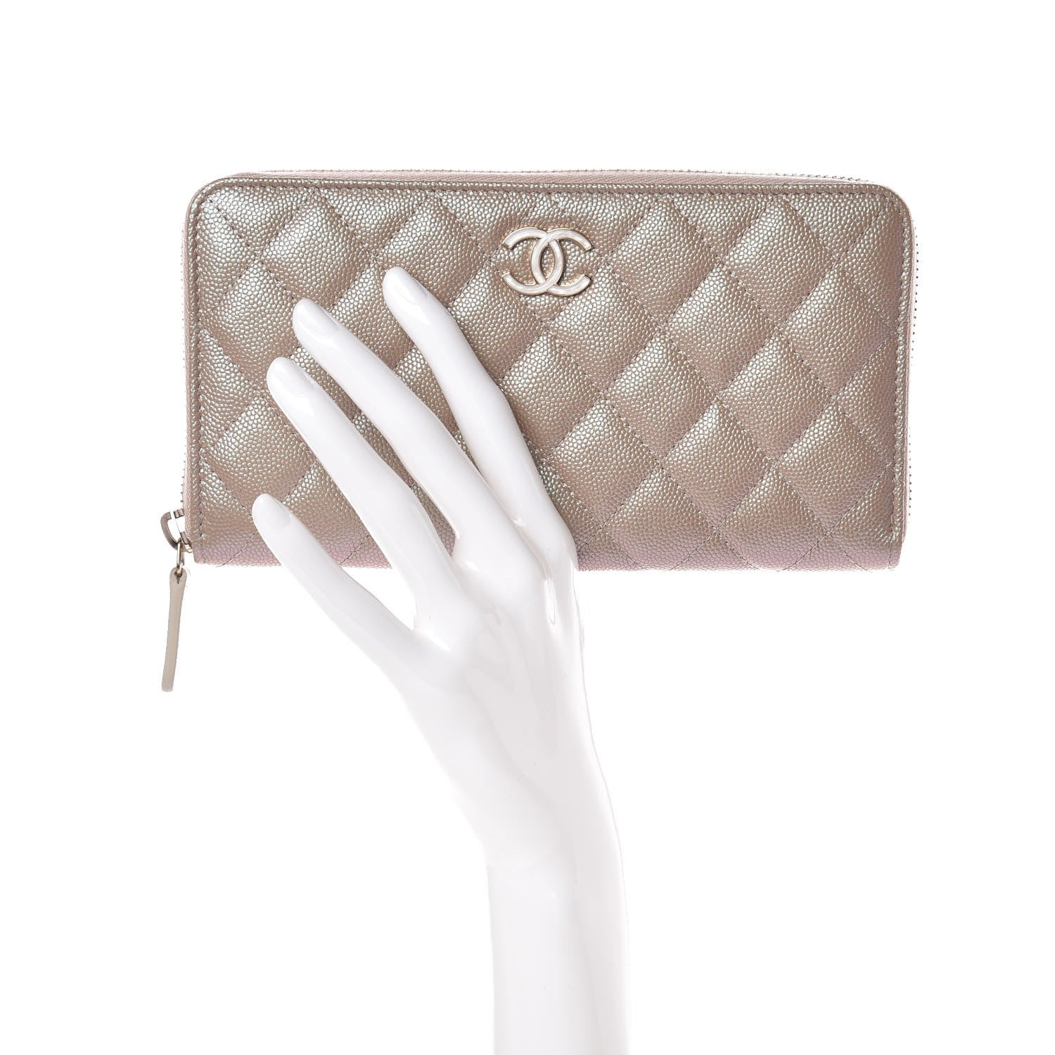 Chanel Iridescent Caviar Quilted Long Zip Around Wallet Beige 2 of 9
