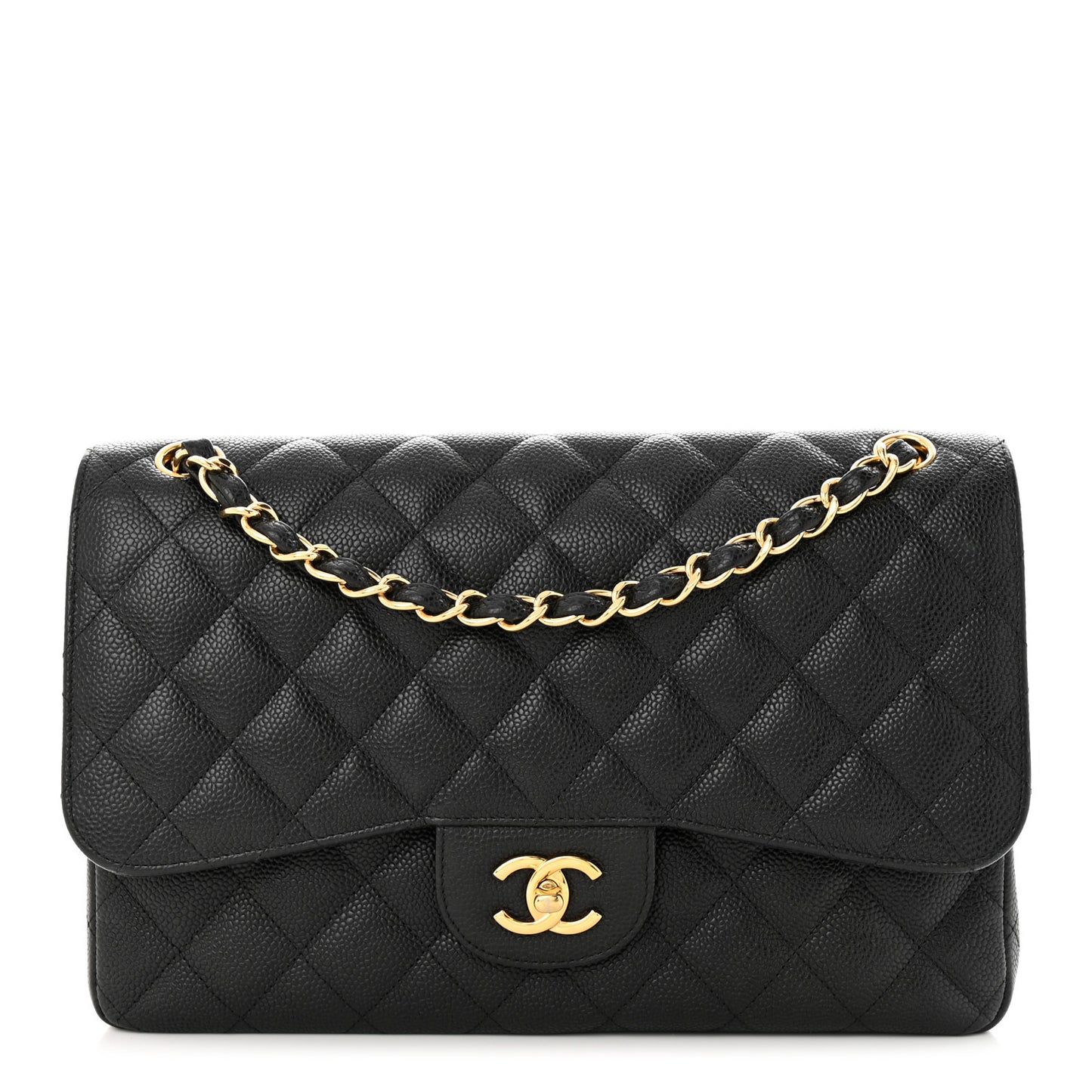 Caviar Quilted Jumbo Double Flap Black
