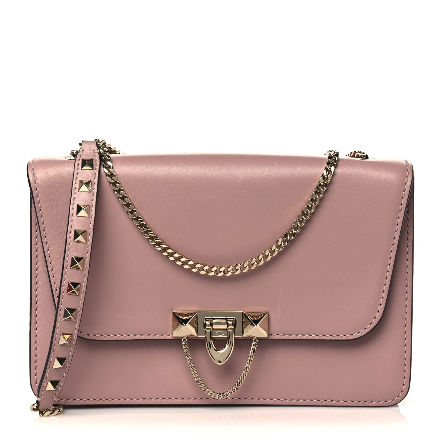 Valentino Garavani Vitello Groumette Small Rockstud Demilune Shoulder Bag Lipstick 1 of 8
