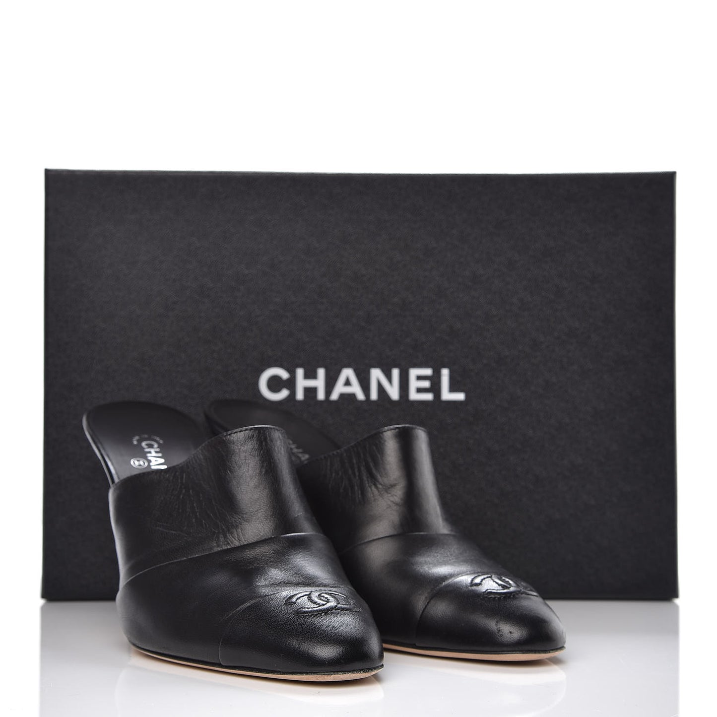 Lambskin Cap Toe CC Mules 38 Black