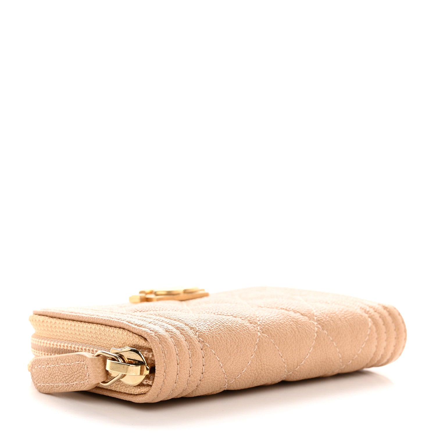Chanel Caviar Quilted Boy Zip Around Coin Purse Wallet Beige 4 of 7
