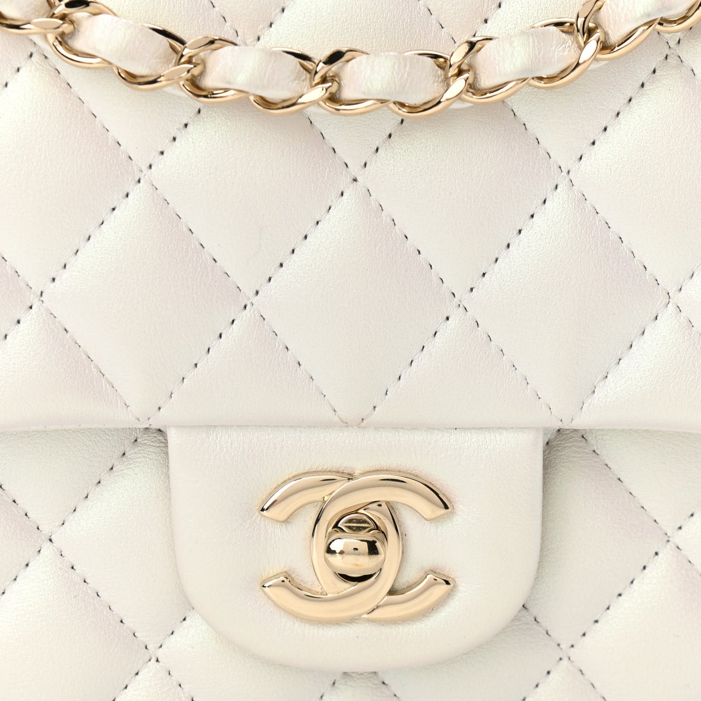 Iridescent Calfskin Quilted Medium Double Flap White