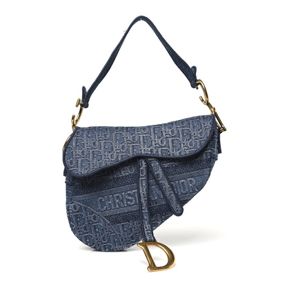 Christian Dior Oblique Embroidered Saddle Bag Denim Blue 1 of 12