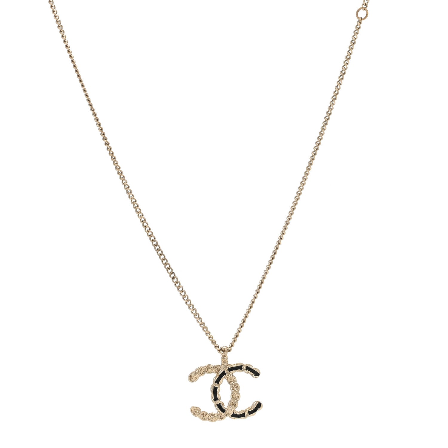 Chanel Enamel Metal Chain French New Wave CC Necklace Black Gold 1 of 3