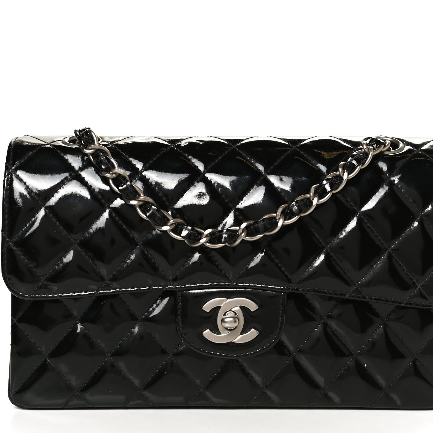 Patent Quilted Small Double Flap Black