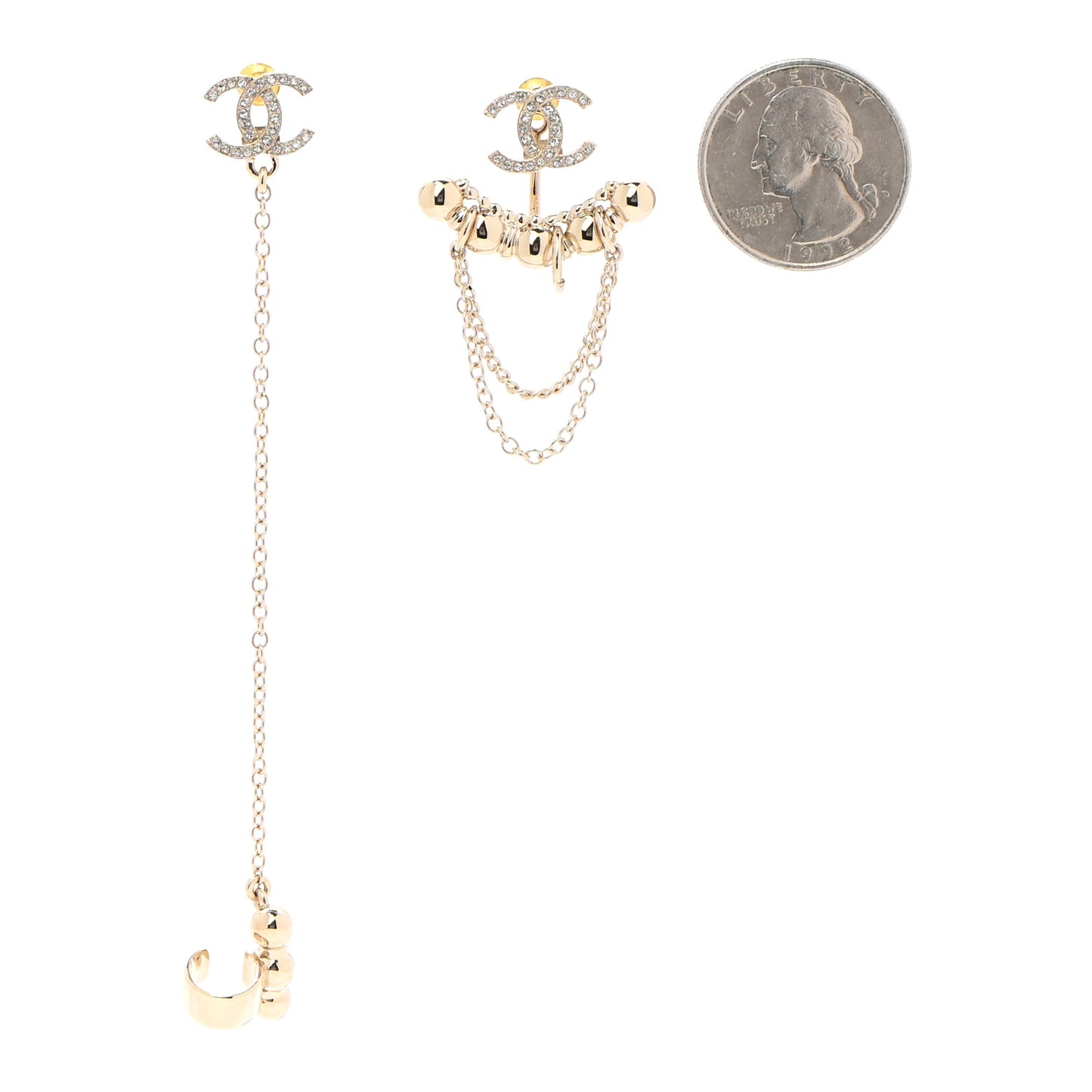 Metal Crystal CC Chain Cuff Earrings Gold