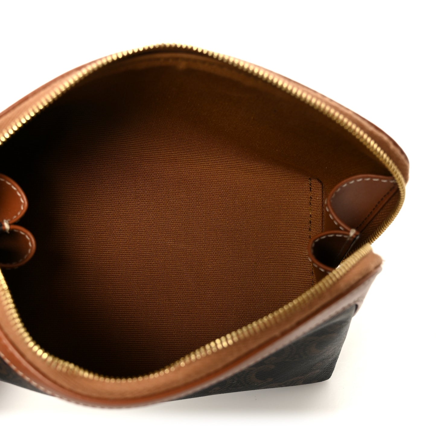 Triomphe Canvas Calfskin Small Cosmetic Pouch Tan