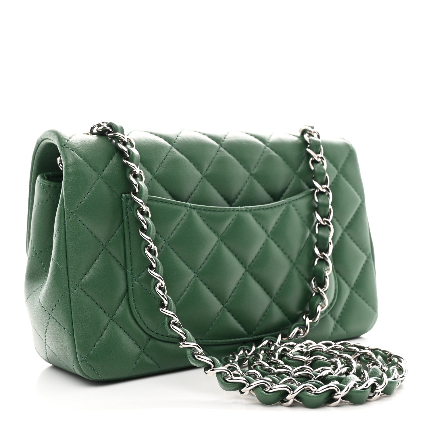Chanel Lambskin Quilted Mini Rectangular Flap Dark Green 3 of 10