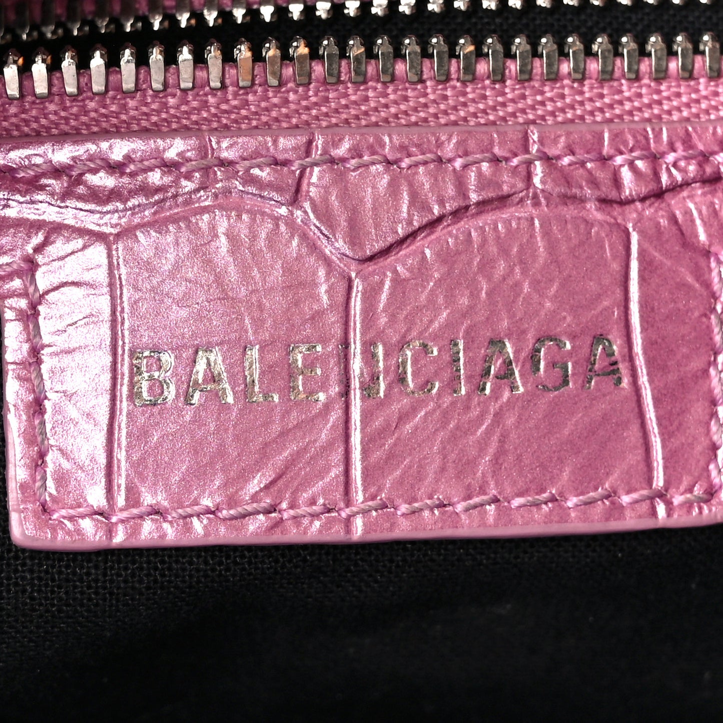 Metallic Extra Supple Calfskin Crystal Crocodile Embossed Small Le Cagole Shoulder Bag Pink