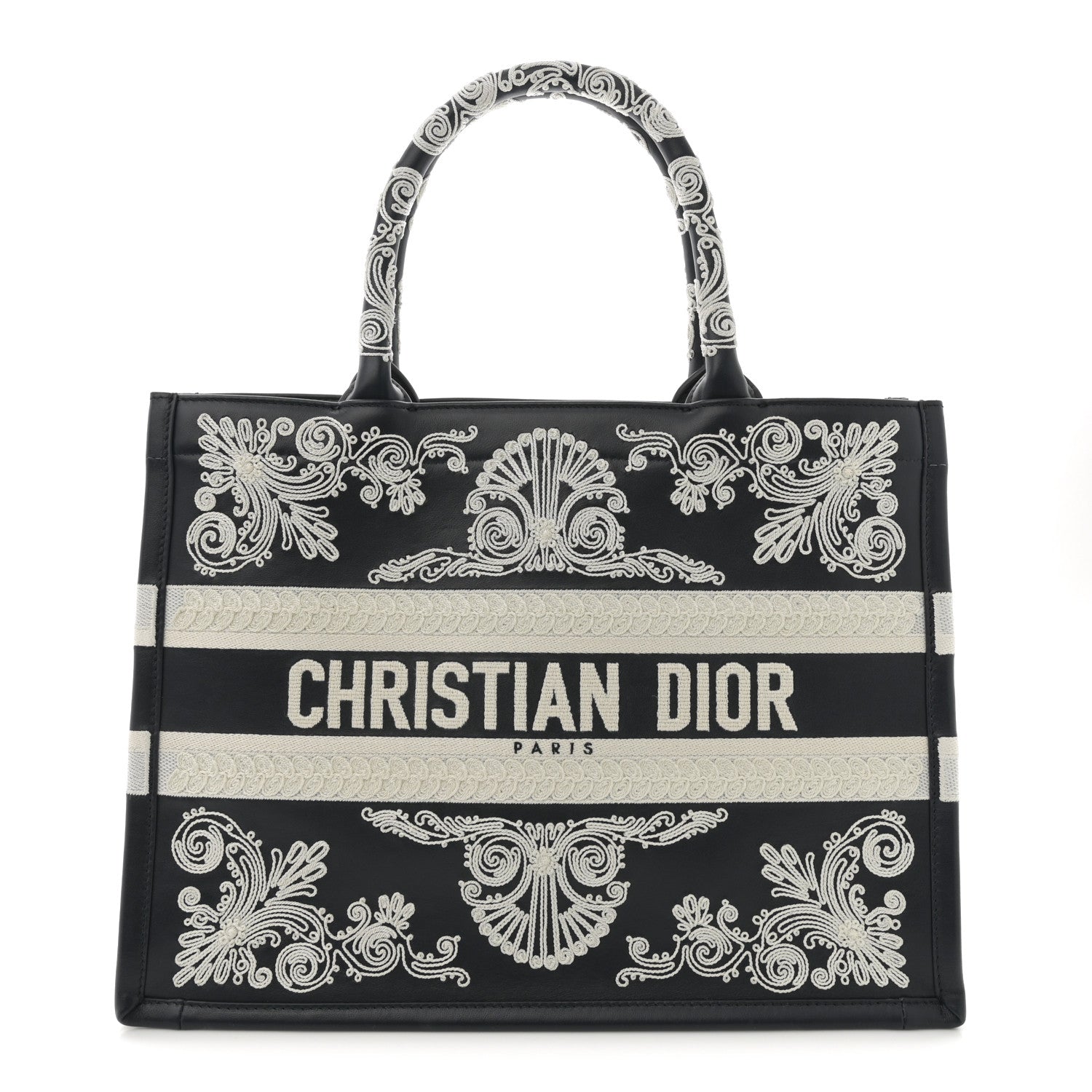 Christian Dior Calfskin Cornely-Effect Embroidery Medium Book Tote Black White 1 of 10