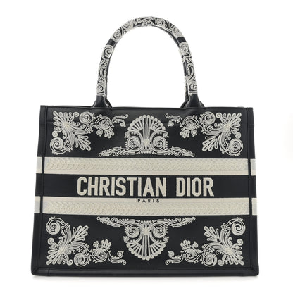 Christian Dior Calfskin Cornely-Effect Embroidery Medium Book Tote Black White 1 of 10