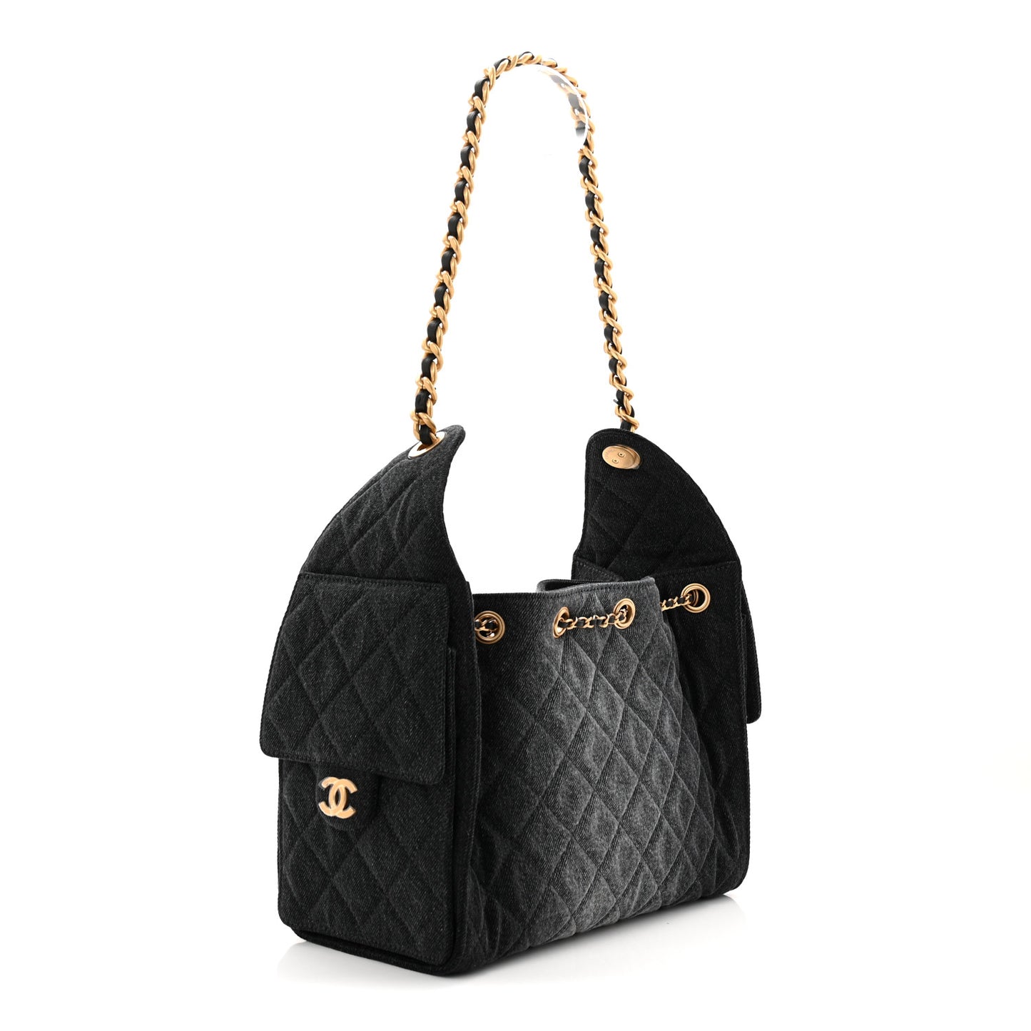 Washed Denim Quilted Small Chanel 25 Handbag Black