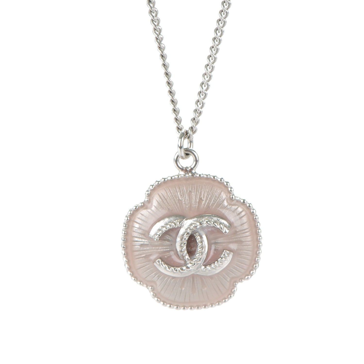 Chanel Resin CC Camellia Pendant Necklace Silver 3 of 4