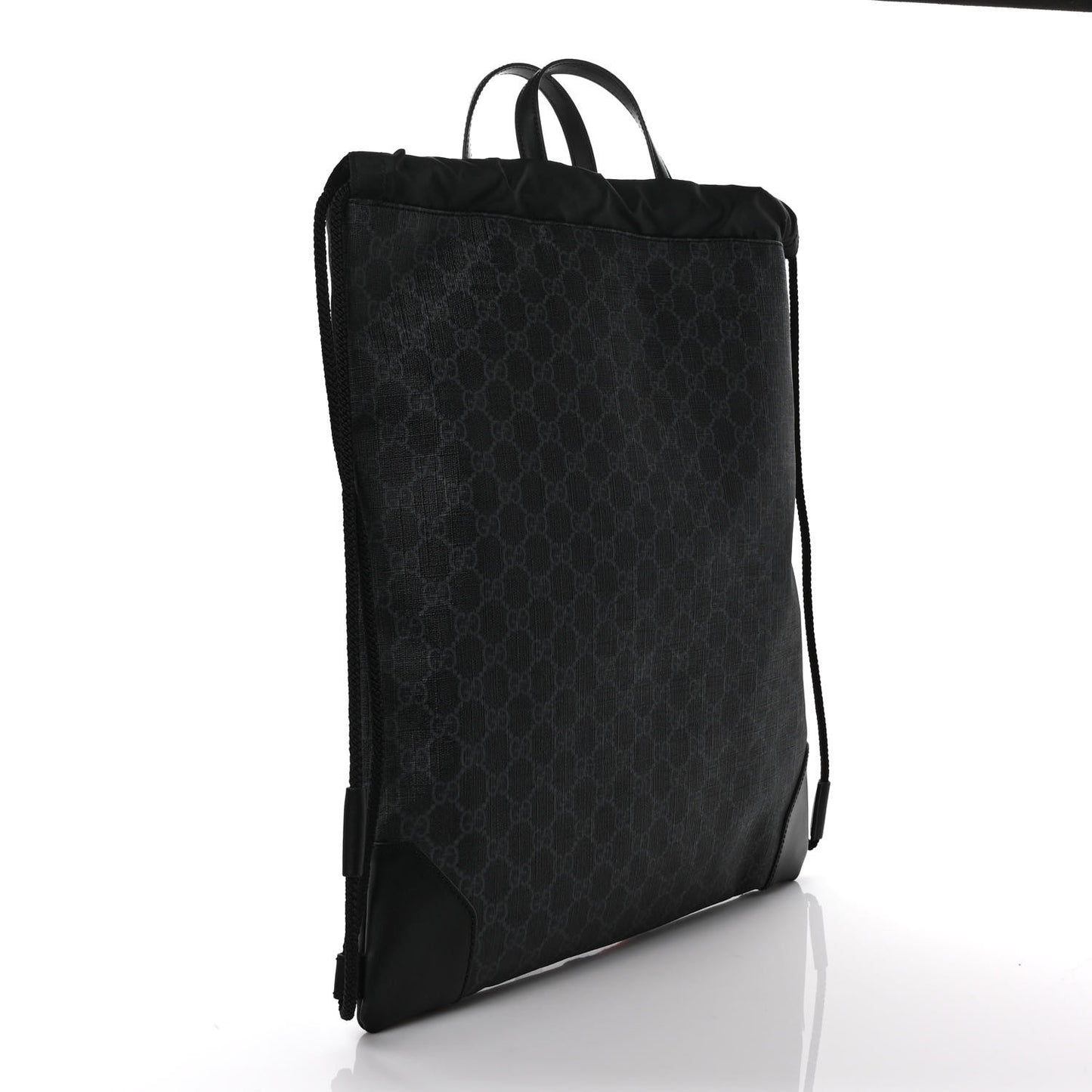 Soft GG Supreme Monogram Appia Calfskin Web Drawstring Backpack Black