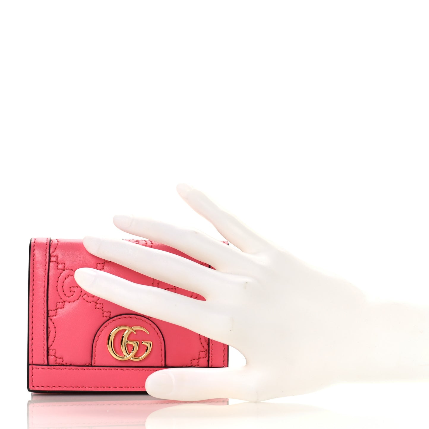 Calfskin GG Matelasse Card Case Wallet Rhodamine Pink