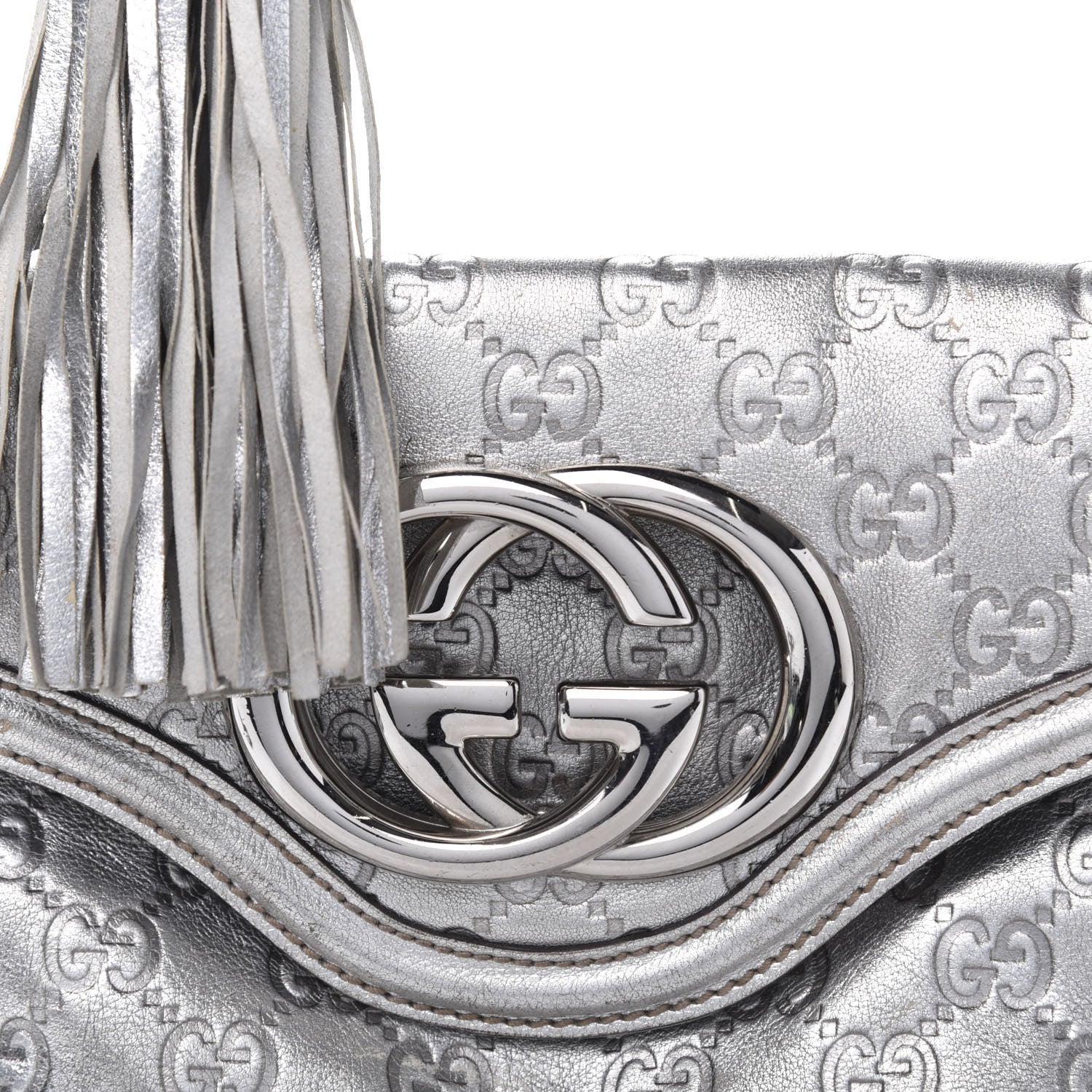 Gucci Guccissima Small Britt Tassel Shoulder Bag Silver 17 of 17
