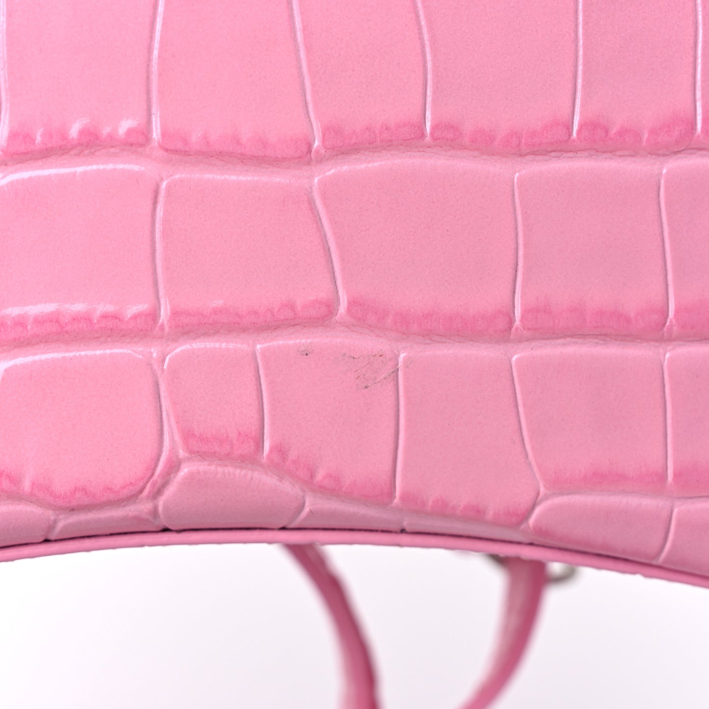 Shiny Calfskin Crocodile Embossed Hourglass Top Handle Bag XS Pink