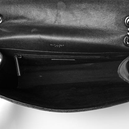 Saint Laurent Grain De Poudre Textured Mixed Matelasse Large Triquilt Monogram Monochrome Satchel Black 5 of 12