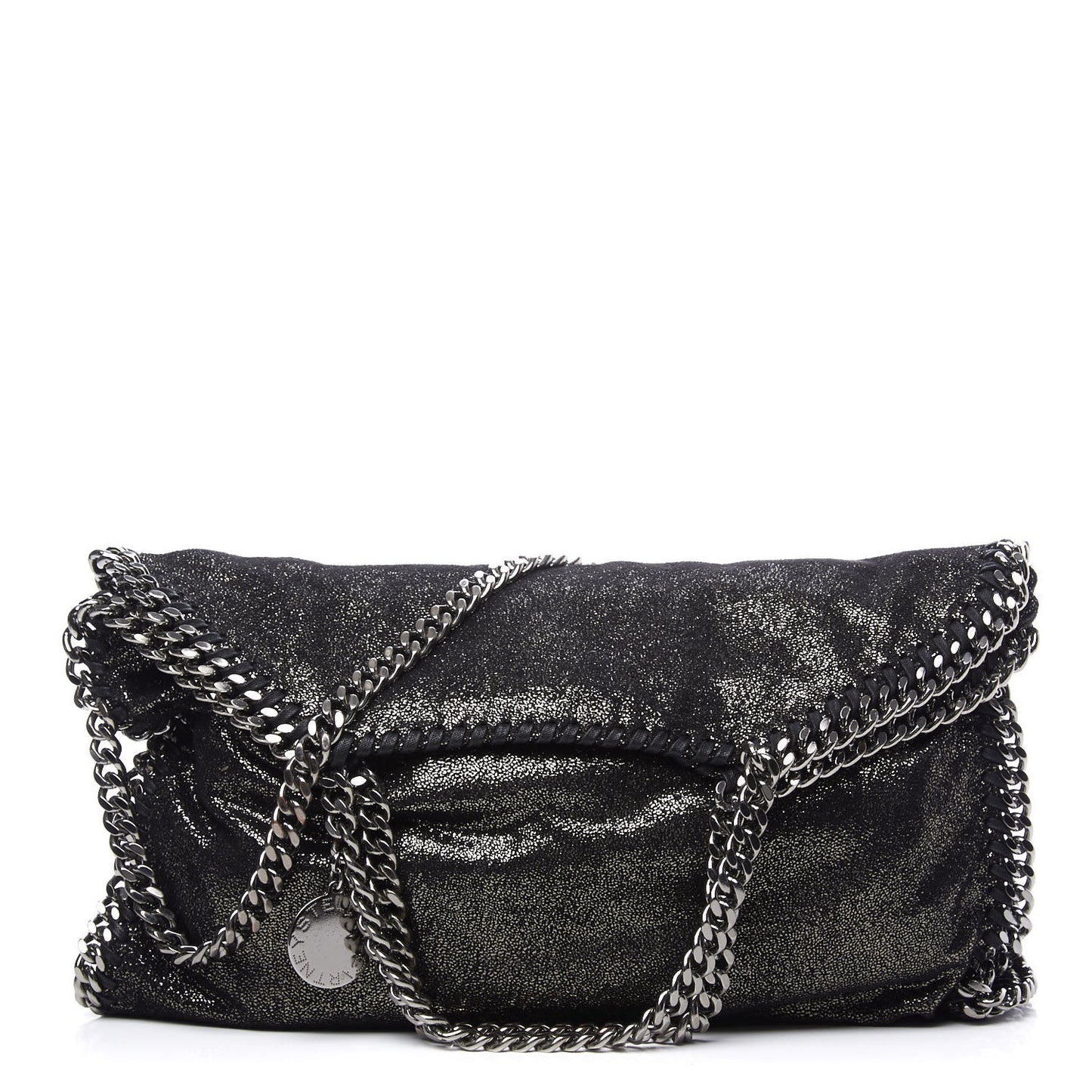 Chamois Shiny Dotted Falabella Fold Over Tote Ruthenium