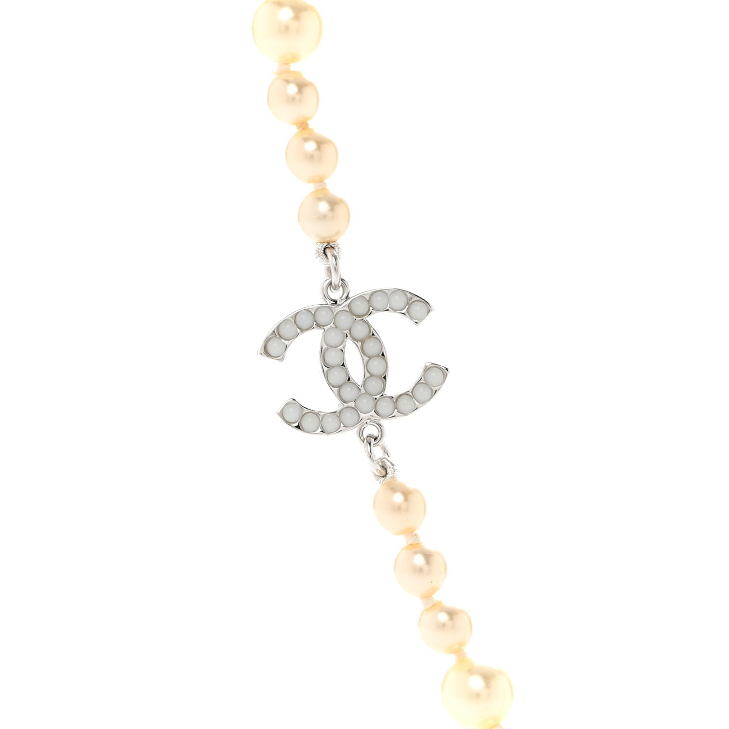 Graduated Pearl CC Long Necklace Silver