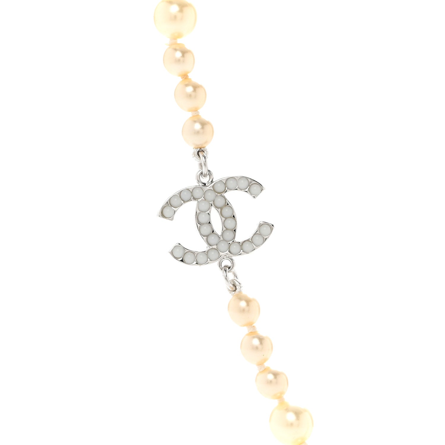 Chanel Graduated Pearl CC Long Necklace Silver 4 of 5