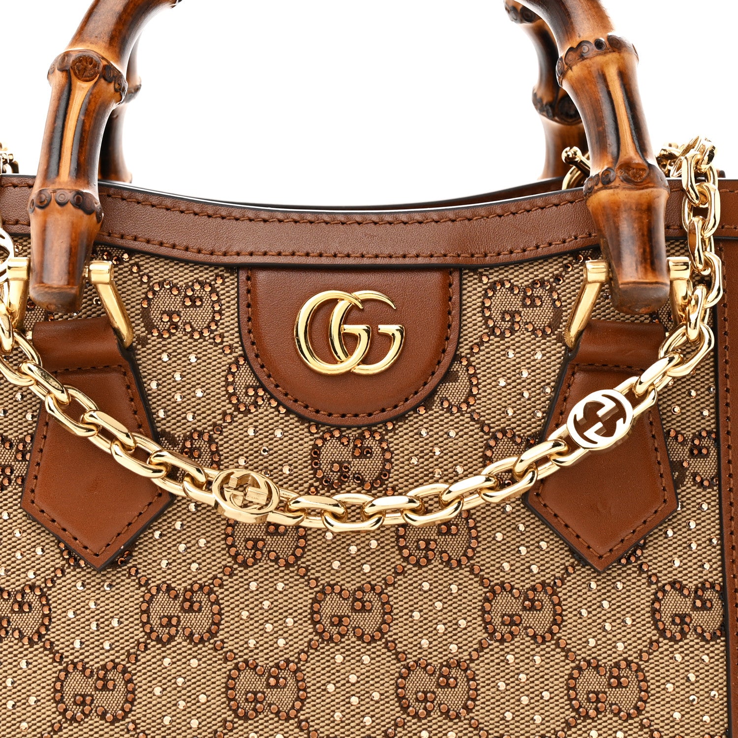 Gucci New Canvas Charisma Calfskin Crystal GG Monogram Mini Diana