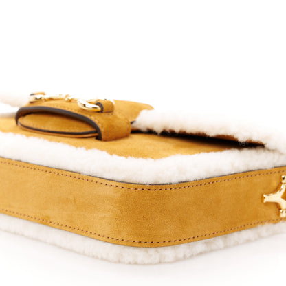 Gucci Suede Shearling Horsebit Mini 1955 Shoulder Bag Honey Beige Milk 13 of 13