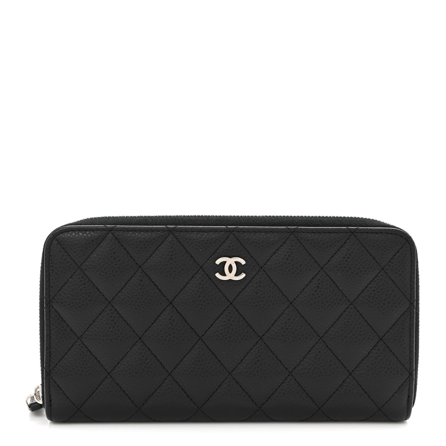 Caviar Quilted Large Gusset Zip Around Wallet Black