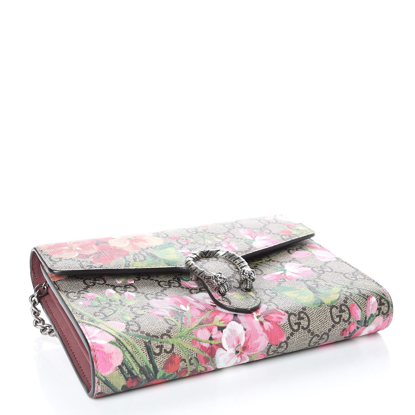 GG Supreme Monogram Blooms Mini Dionysus Chain Wallet Beige Multicolor Dry Rose