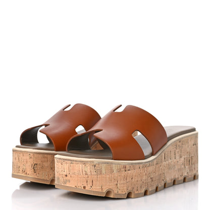 Hermes Calfskin Cork Eze 30 Sandals 38 Marron Glaise 4 of 8
