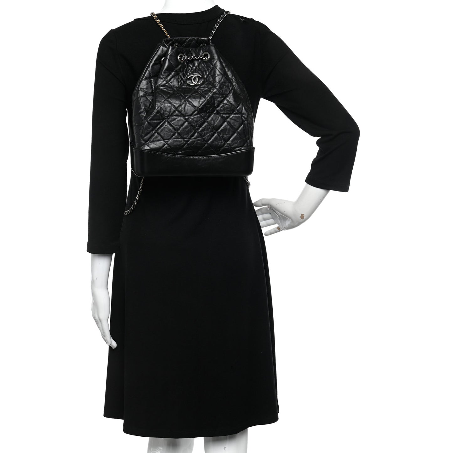 Aged Calfskin Quilted Gabrielle Backpack Black