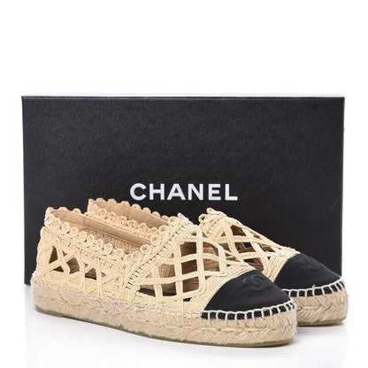 Chanel Raffia Fabric CC Espadrilles 38 Beige Black 12 of 12