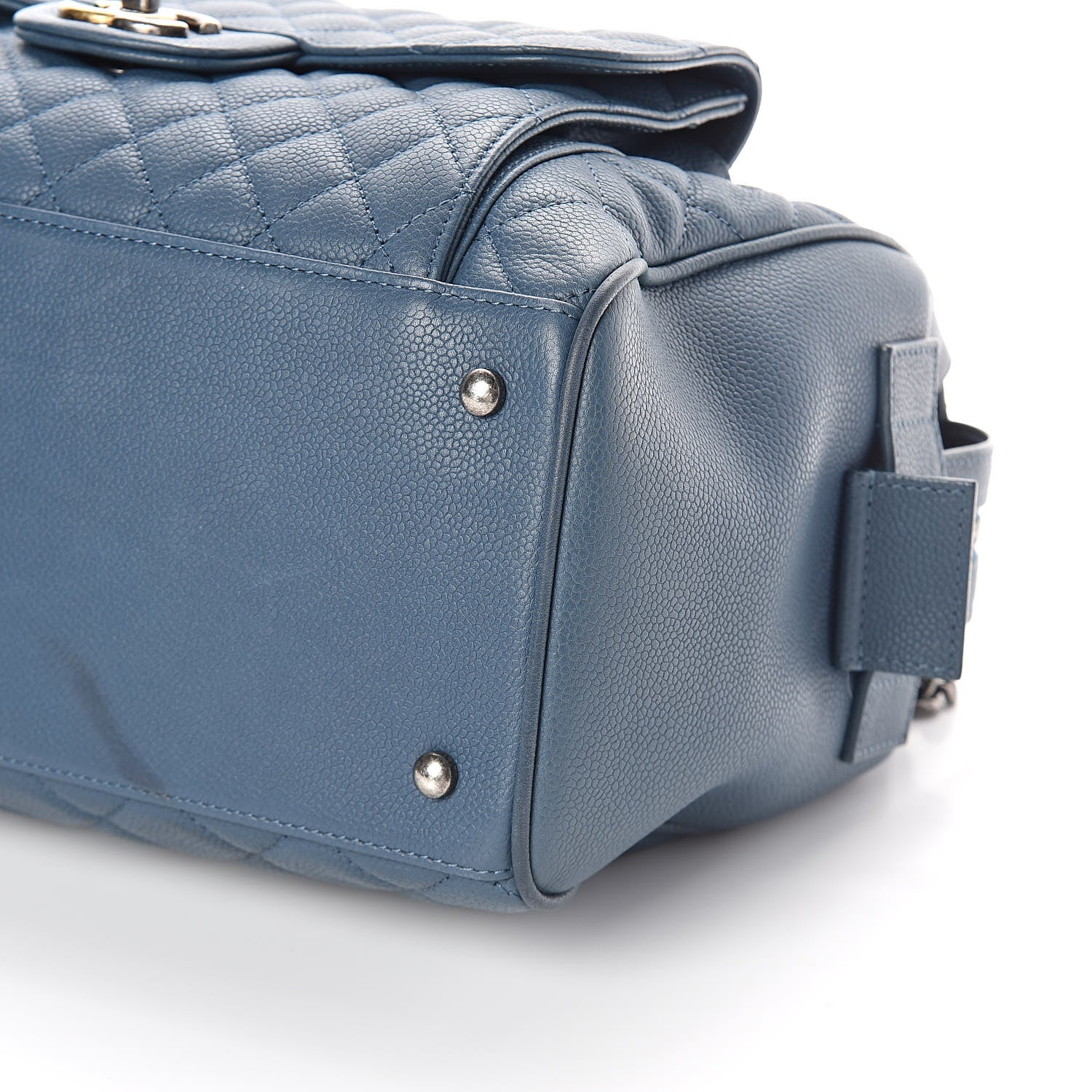 Chanel Grained Calfskin Quilted Large Casual Pocket Bowling Bag Blue 10 of 11