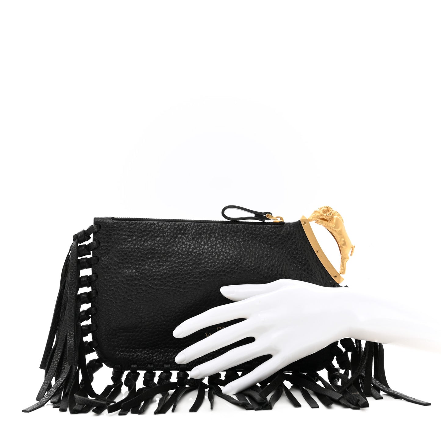 Calfskin C-Rockee Aries Fringe Clutch Black
