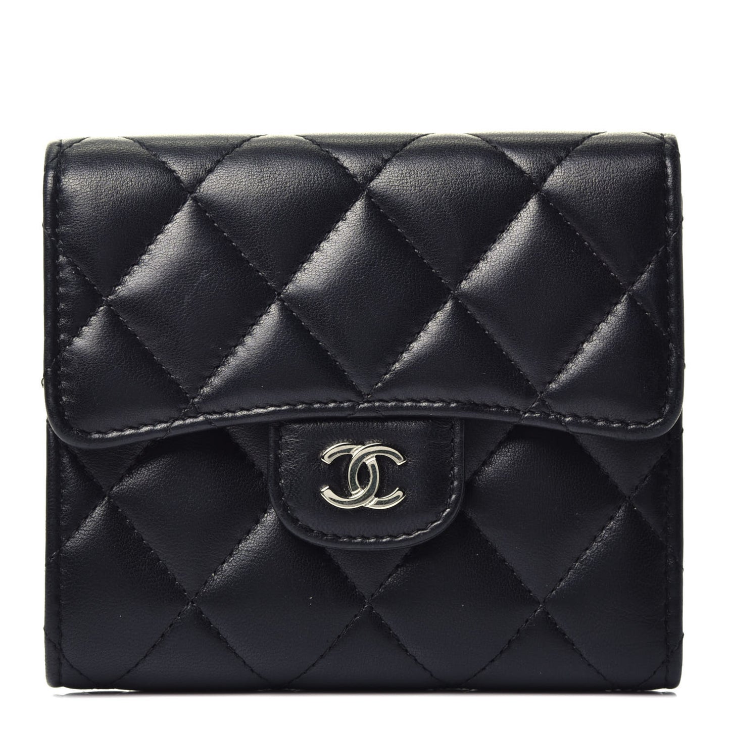 Lambskin Quilted Compact Flap Wallet Black